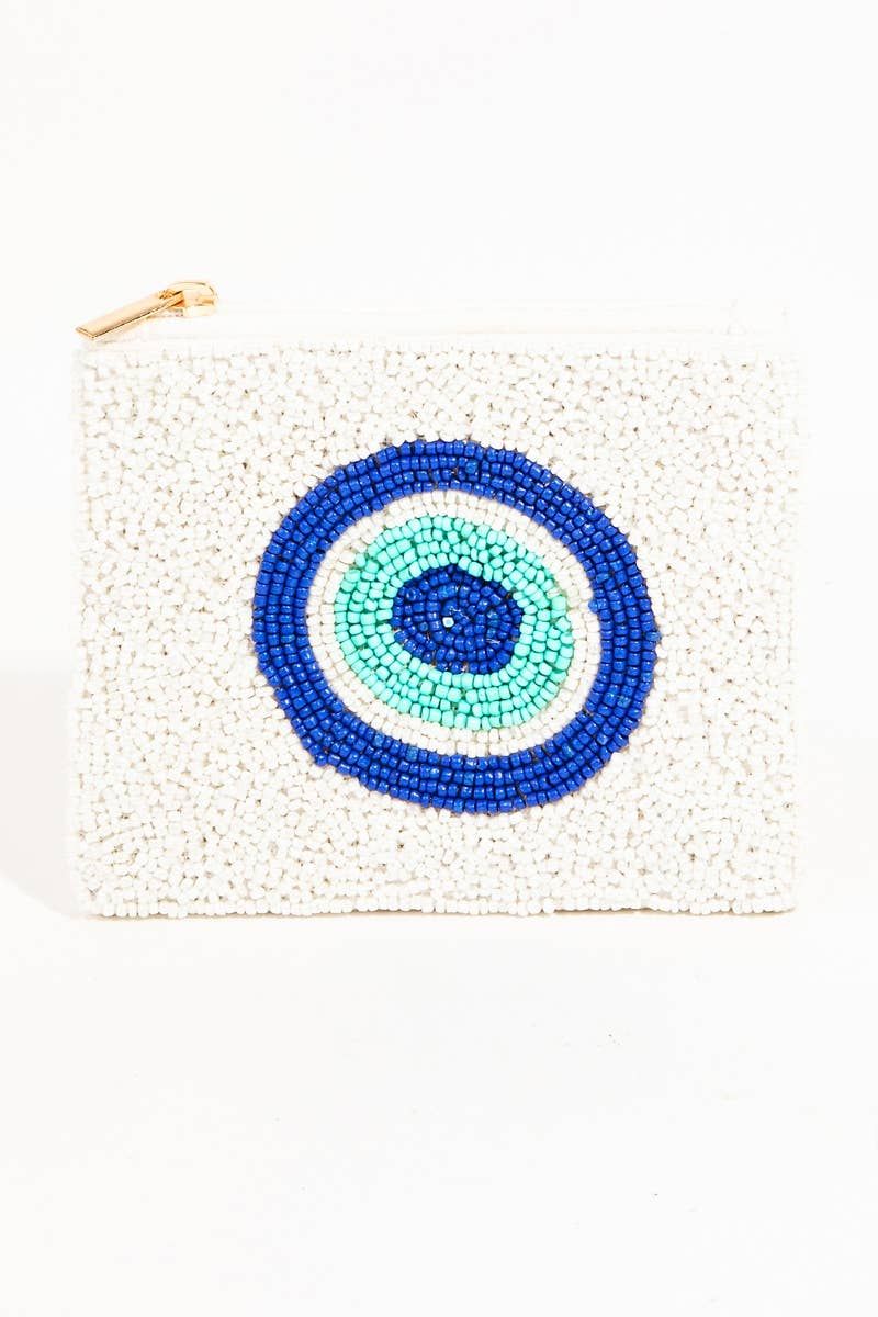 Evil Eye Ball Beaded Coin Purse, Color: MULTI