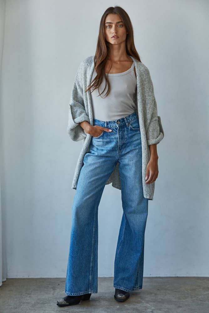 Grady Quarter Sleeve Open Front Cardigan, Color: Light Heather Grey, Size: M