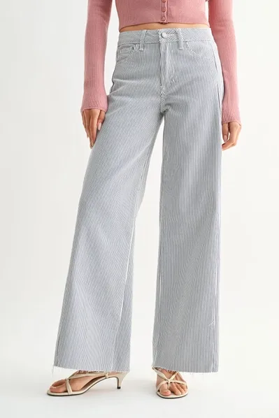 Just Black Denim Charlie Raw Hem Wide Leg - Stripe, Size: 24