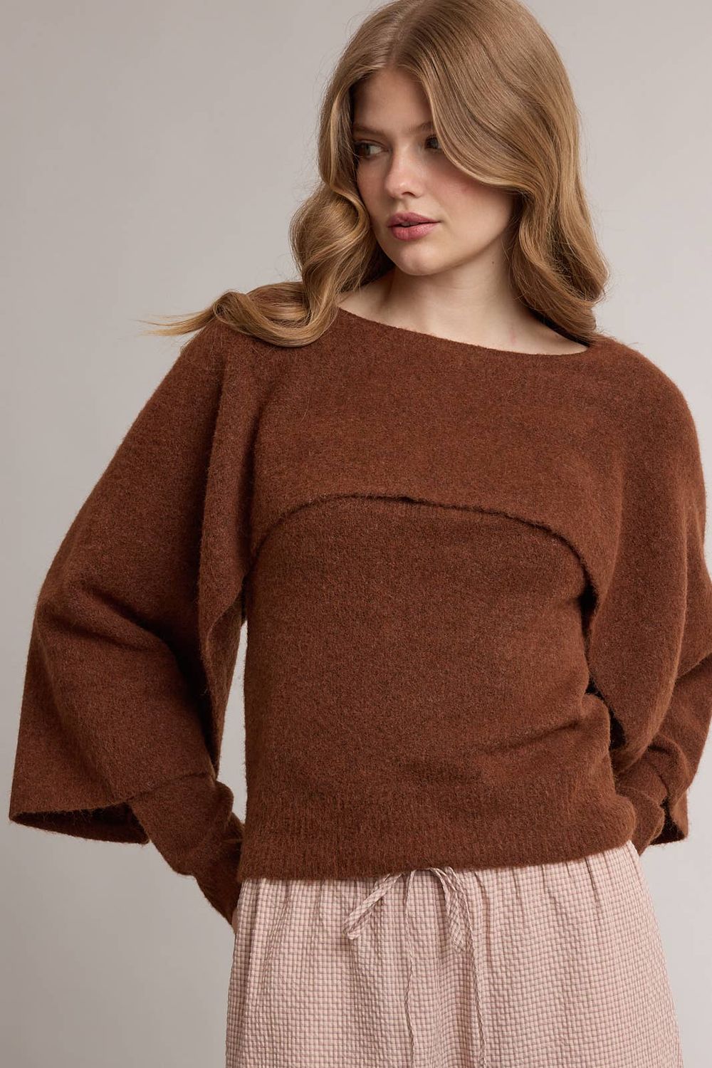 Sophia Layered Cape Sweater, Color: CHOCOLATE, Size: S