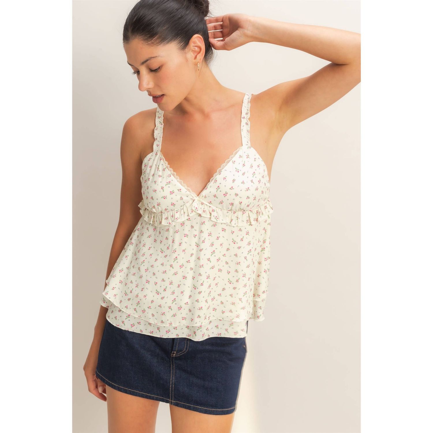 Trinity Floral Tiered Tank, Color: CREAM, Size: S