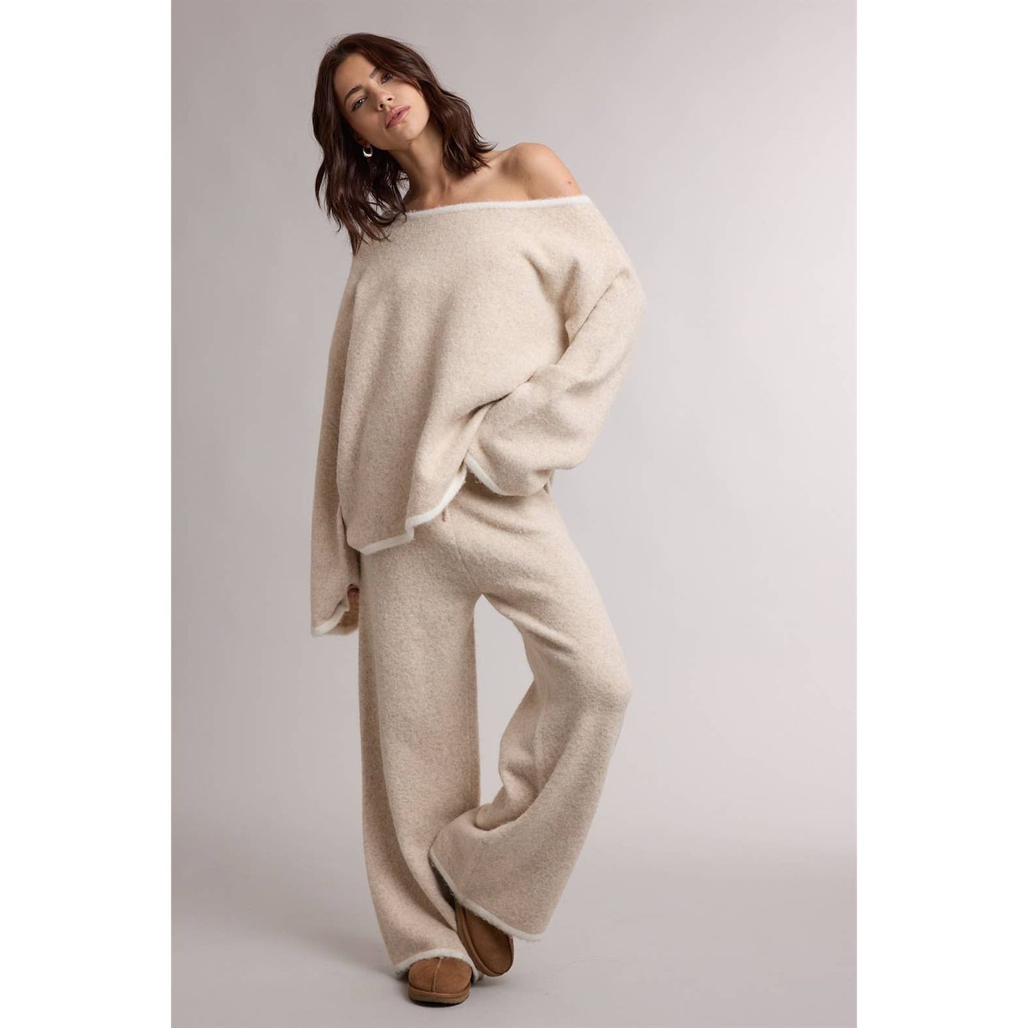 Taylor Sweater &amp; Pants Set, Color: OATMEAL/IVORY COMBO, Size: L