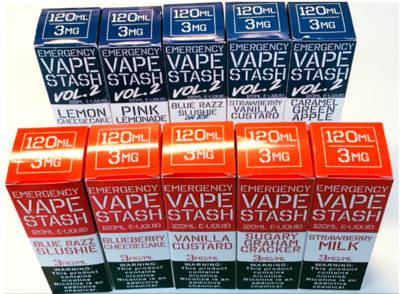 Emergency Vape Stash E-Liquid 10 FLAVOR 120ML Sample Pack + Free Priority Shipping!