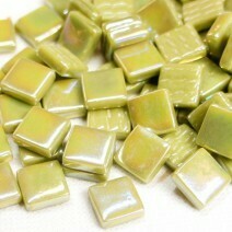 Glass tile, 12mm: Light Olive Iridised Glass tile, 12mm: Light Olive Iridised