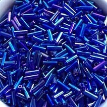 Transparent rainbow bugle bead - Blue