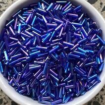 Transparent rainbow bugle bead - Blue