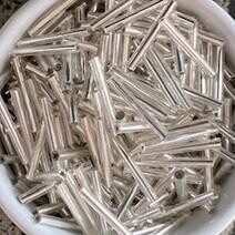 Beads, 30mm metallic bugles, Silver
