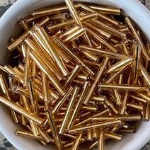 Beads, 30mm metallic bugles, Gold