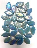 Iridised ceramic leaves, turquoise, small