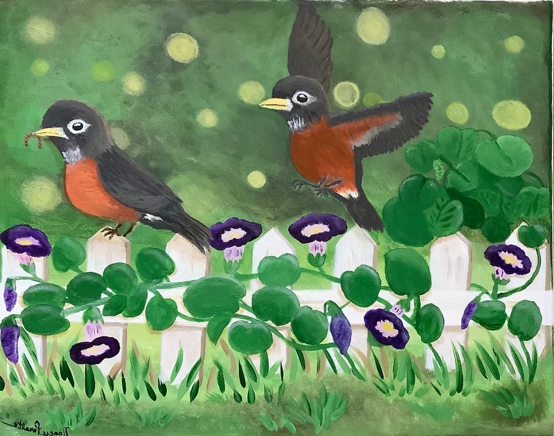 Robins in the Morning Glories