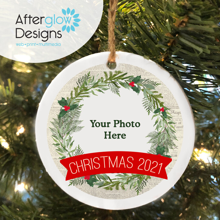 Your Photo Here Christmas Wreath Ornament 2021