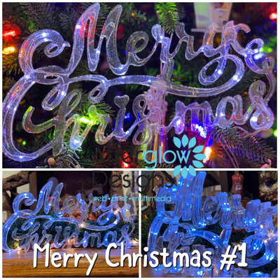 Merry Christmas #1 - White with White Lights Resin Sign