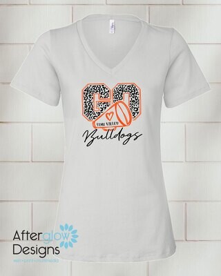 Go Bulldogs Cheer Design on White Relaxed Vneck