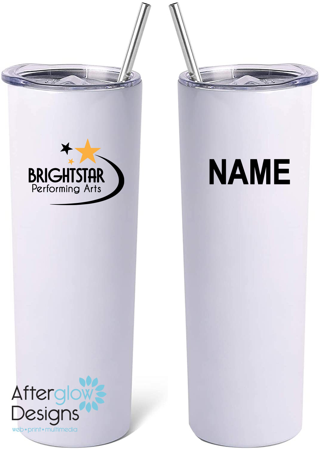 BRIGHTSTAR PERFORMING ARTS on Personalized White Tall Drink Tumbler –  Brightstar Performing Arts Apparel – Afterglow Designs