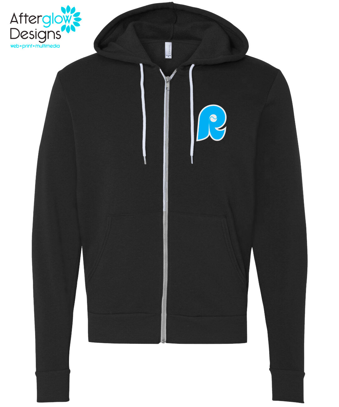 Renegades R on Zip up Heather Black Bella Canvas Hoodie