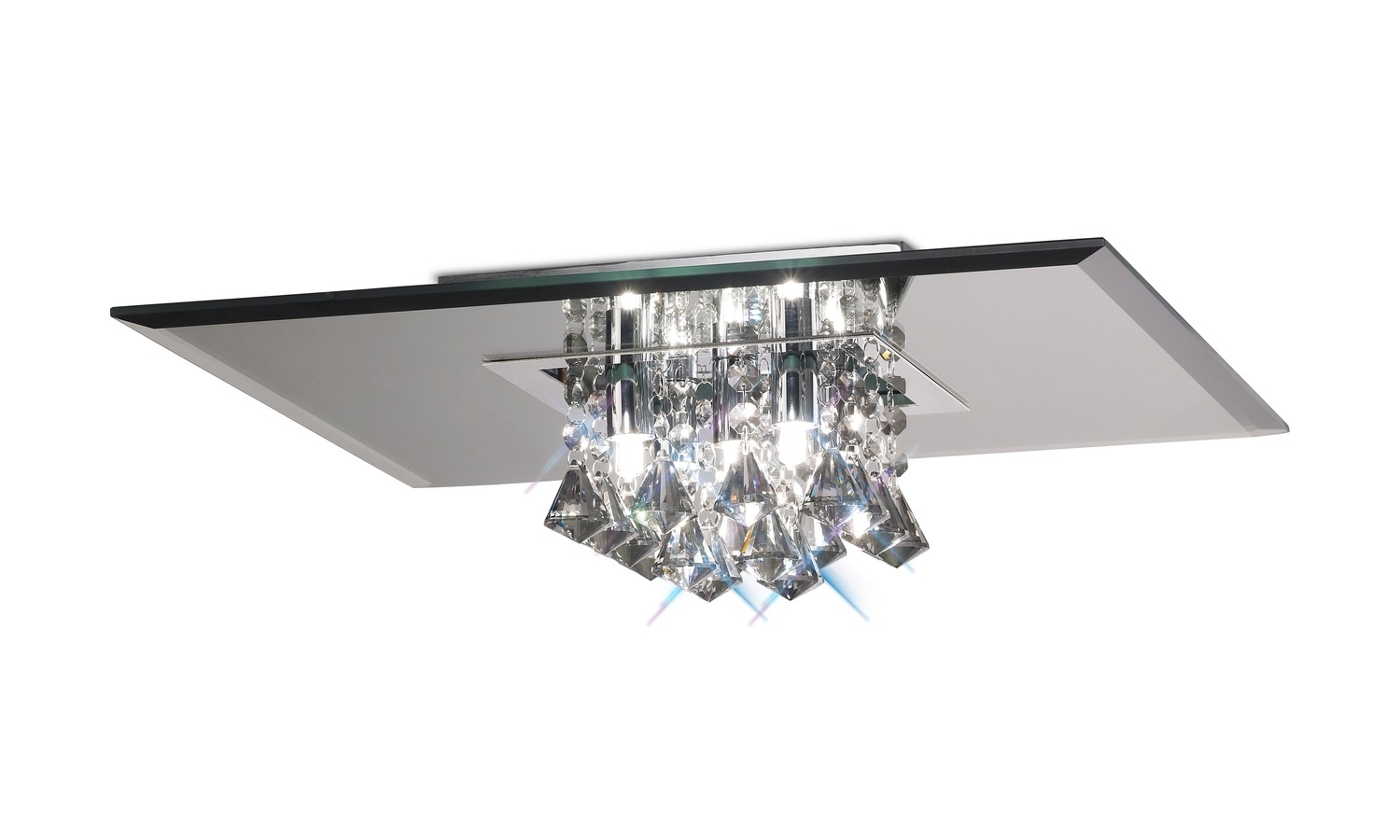 Theo Ceiling, 400mm Square, 5 Light G9 Polished Chrome/Smoked Mirror/Smoked Crystal