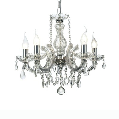 Gabrielle Chandelier With Glass Sconce &amp; Glass Droplets 5 Light E14 Polished Chrome Finish