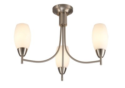 Devon Ceiling 3 Light E14 Satin Nickel/Opal Glass