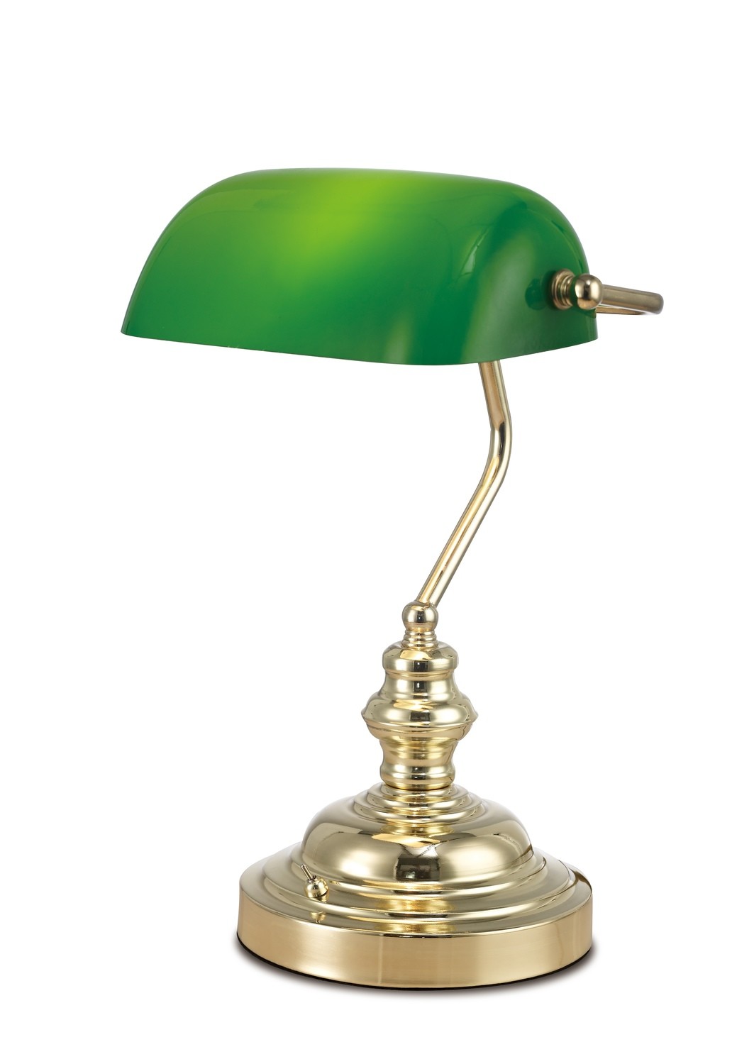 Morgan Bankers Table Lamp 1 Light E27 Polished Brass/Green Glass