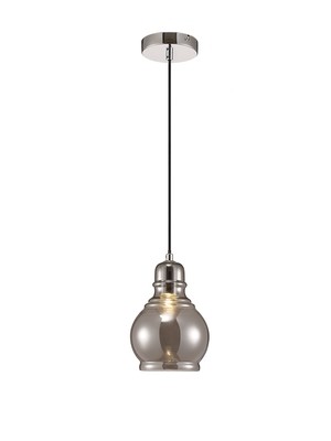 Ariel Single Small Pendant 1 Light E27 Polished Chrome/Smoke Glass