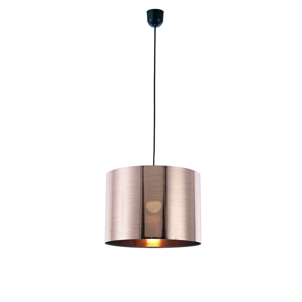 Dako Pendant 1 Light E27 With 350 x 250mm  Cylinder Shade, c/w Ceiling Bracket Metallic Copper