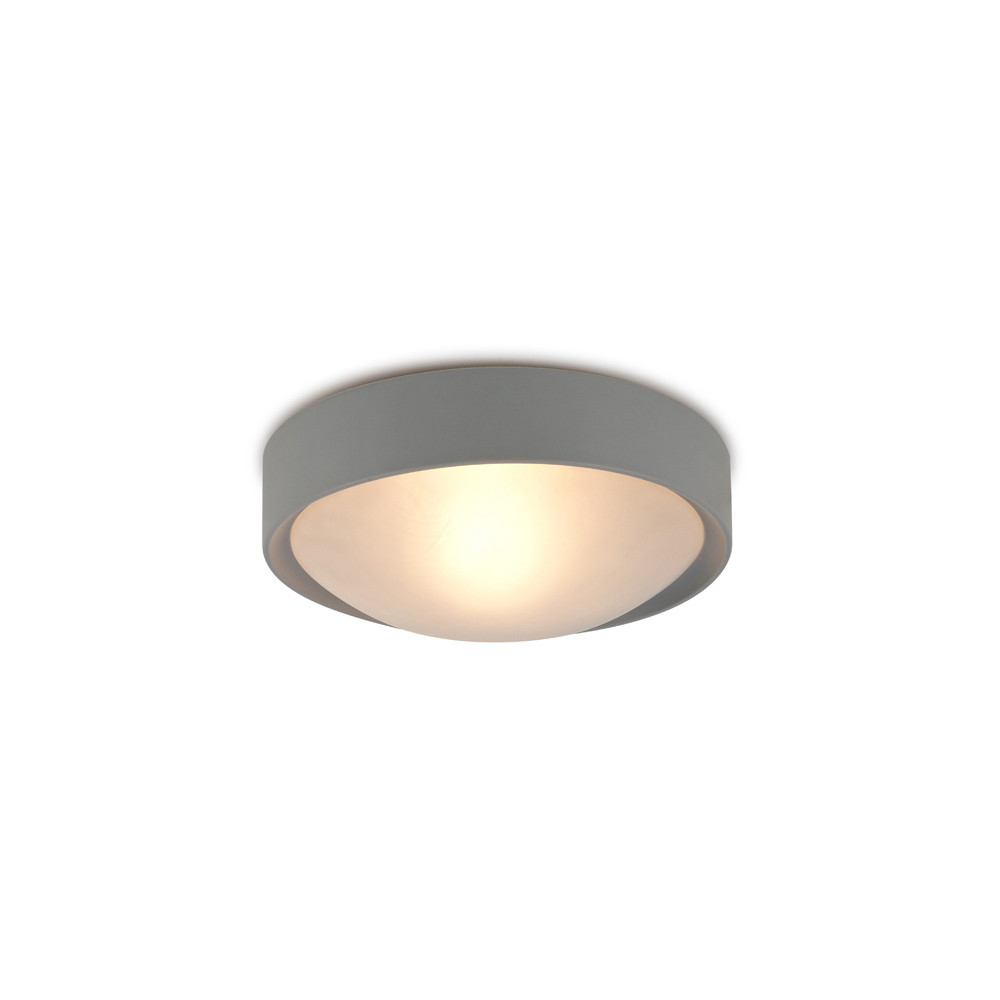 Rondo IP44 1 Light E27 Flush Ceiling Light, Satin Nickel Frame With Frosted Glass