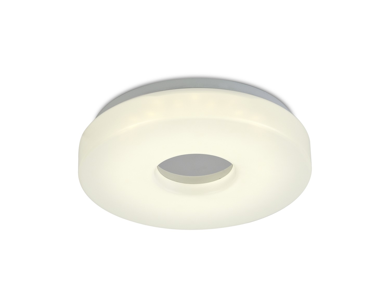 Joop IP44 12W LED Small Flush Ceiling Light, 4000K 1000lm CRI80, Polished Chrome With White Acrylic Diffuser