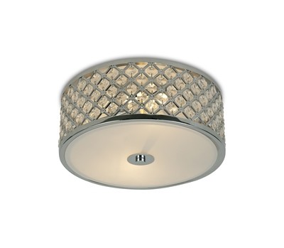 Sasha 2 Light E14, Flush Ceiling Light, 300mm Round, Polished Chrome With Crystal Glass And Opal Glass Diffuser