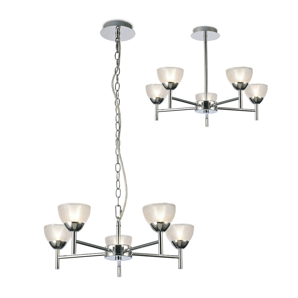 Avalon Ceiling 5 Light G9 Pendant/Semi Ceiling, Polished Chrome With Clear Prismatic Glass