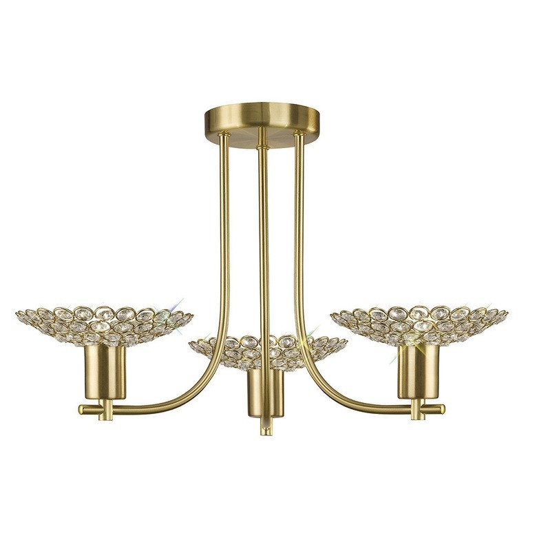 Ellen Semi Ceiling 3 Light Satin Brass/Crystal