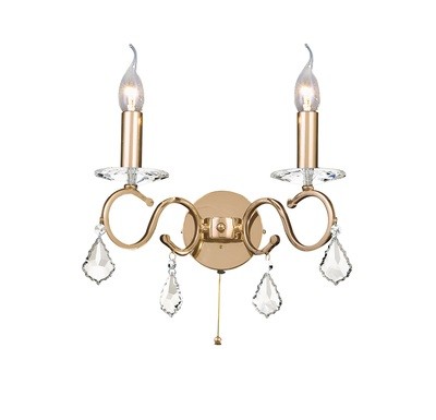 Torino Wall Lamp Switched 2 Light French Gold/Crystal