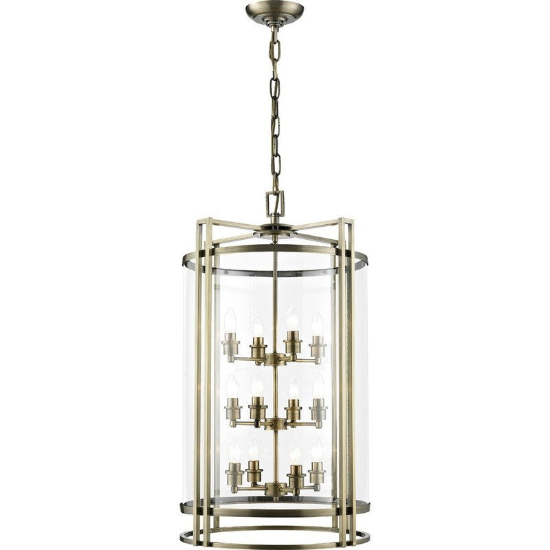 WINSTON Pendant 12xE14 Light Antique Brass/Glass