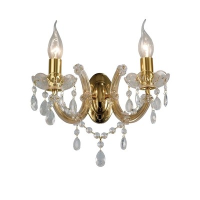 Gabrielle Wall Lamp 2 Light E14 With Glass Sconce & Glass Droplets