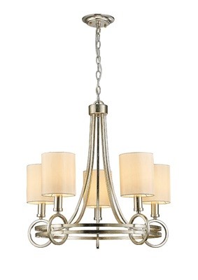 Isabella Pendant With Beige Shade 5 Light E14 Antique Silver/Teak Plated