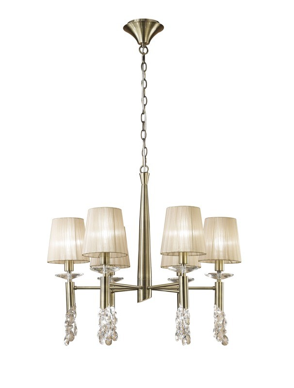 CHARLET Pendant 6+6 Light E14+G9, Antique Brass With Soft Bronze Shades &amp; Clear Crystal