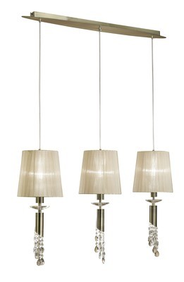 Tiffany Pendant 3+3 Light E27+G9 Line, Antique Brass With Soft Bronze Shades & Clear Crystal