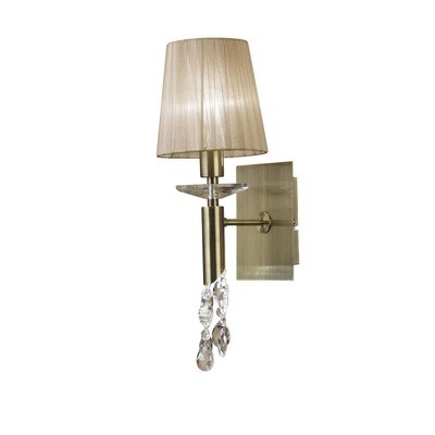 Tiffany Wall Lamp Switched 1+1 Light E14+G9, Antique Brass With Soft Bronze Shade & Clear Crystal