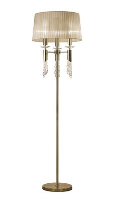 Tiffany Floor Lamp 3+3 Light E27+G9, Antique Brass With Clear Crystal