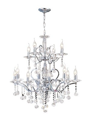 Zinta Pendant 2 Tier 12 Light Polished Chrome/Crystal (ITEM REQUIRES ASSEMBLY)