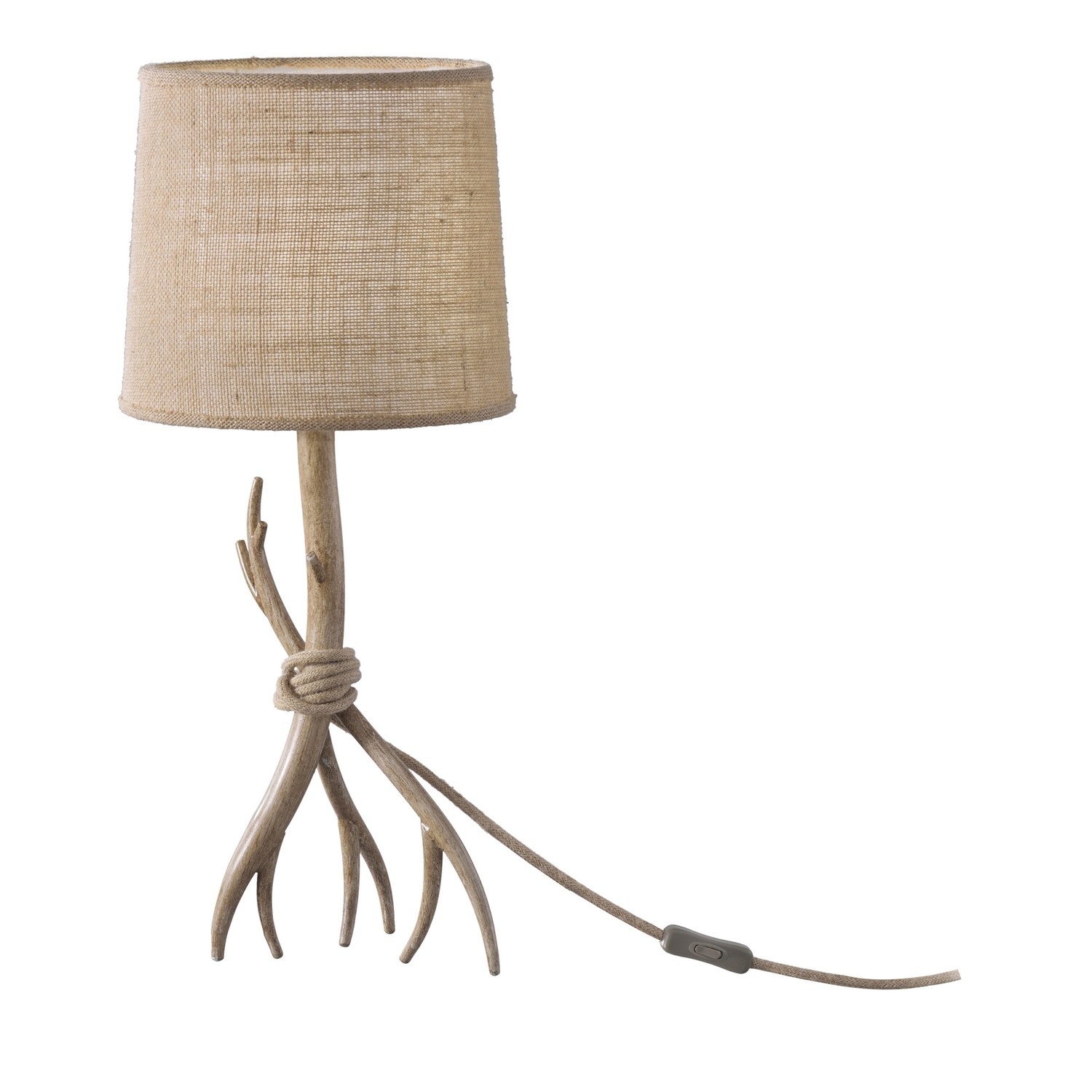Sabina Table Lamp 57cm, 1 x E27 (Max 40W), Imitation Wood, Linen Shade.