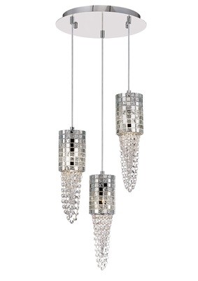 Camden Pendant 3 Light G9 Round Mosaic Glass/Crystal, FINISHES: Polished Chrome