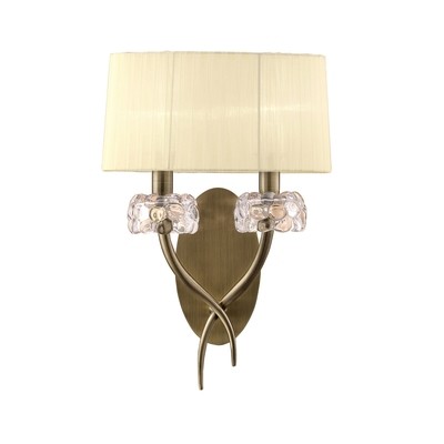 Loewe Wall Lamp Switched 2 Light E14, Antique Brass With Cream Shade