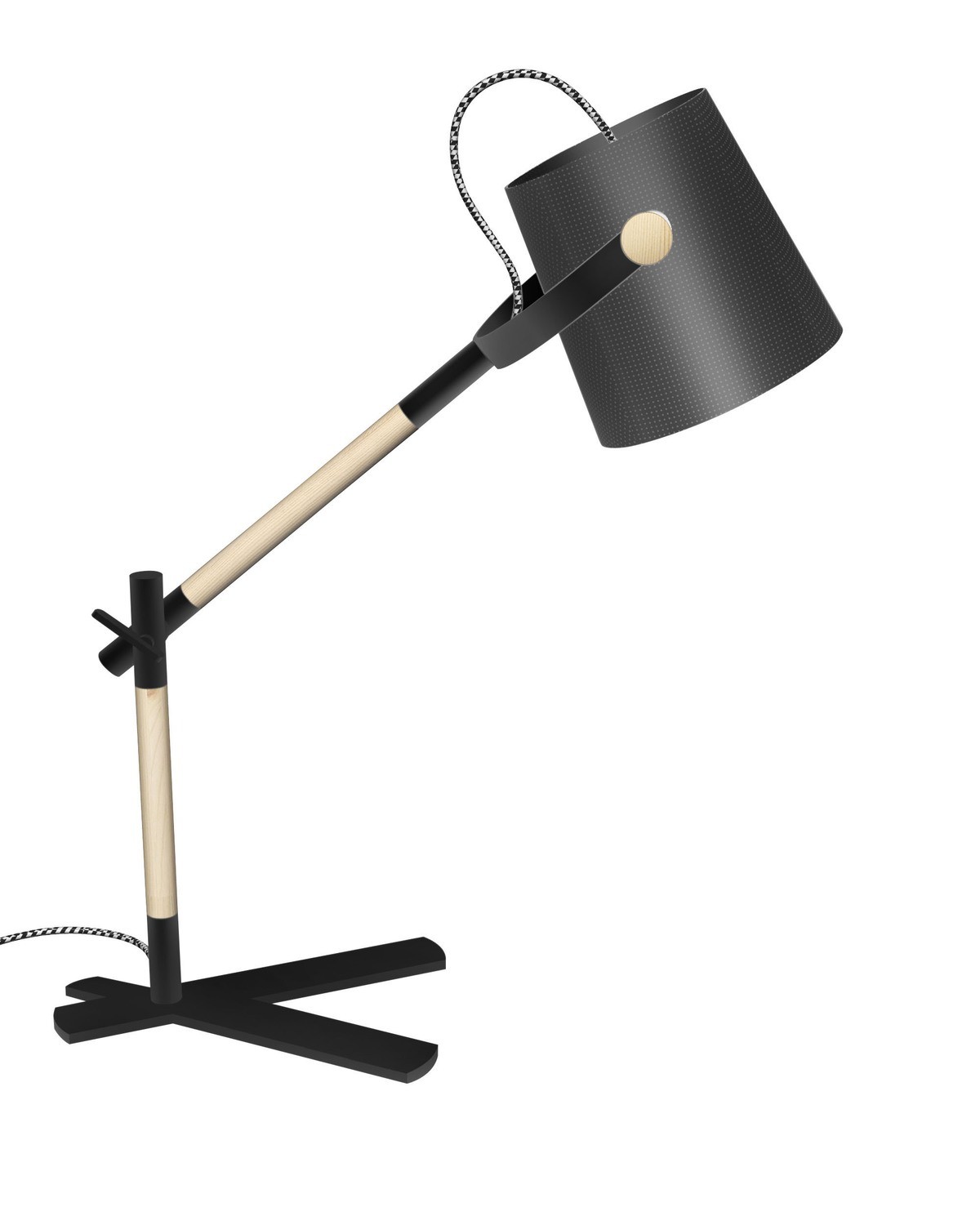 Nordica Table Lamp With Black Shade 1 Light E27, Matt Black/Beech With Black Shade