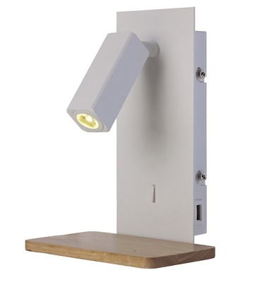 Nordica II Position Wall Light With USB Socket, 180lm, 1x3W 3000K LED White/Beech