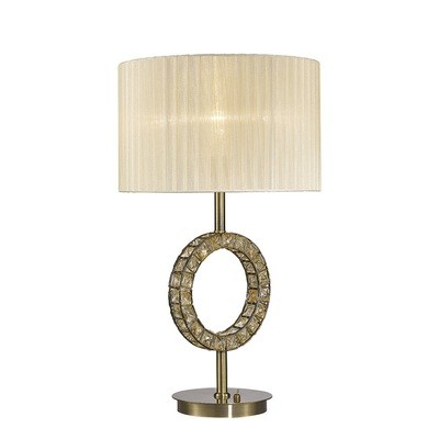Florence Round Table Lamp With Cream Shade 1 Light Antique Brass/Crystal