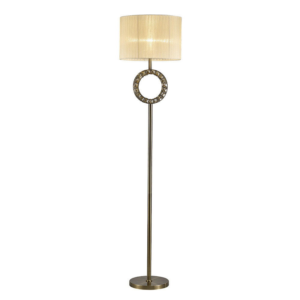 Florence Round Floor Lamp With Cream Shade 1 Light Antique Brass/Crystal