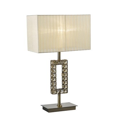 Florence Rectangle Table Lamp With Cream Shade 1 Light Antique Brass/Crystal