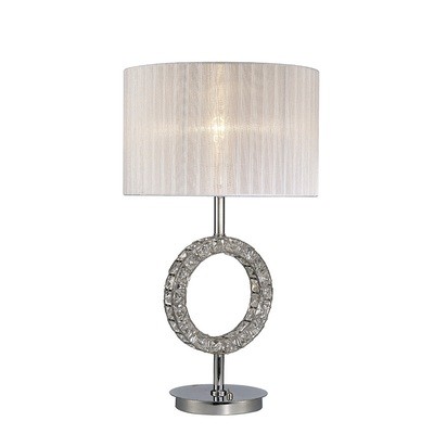 Florence Round Table Lamp With White Shade 1 Light Polished Chrome/Crystal