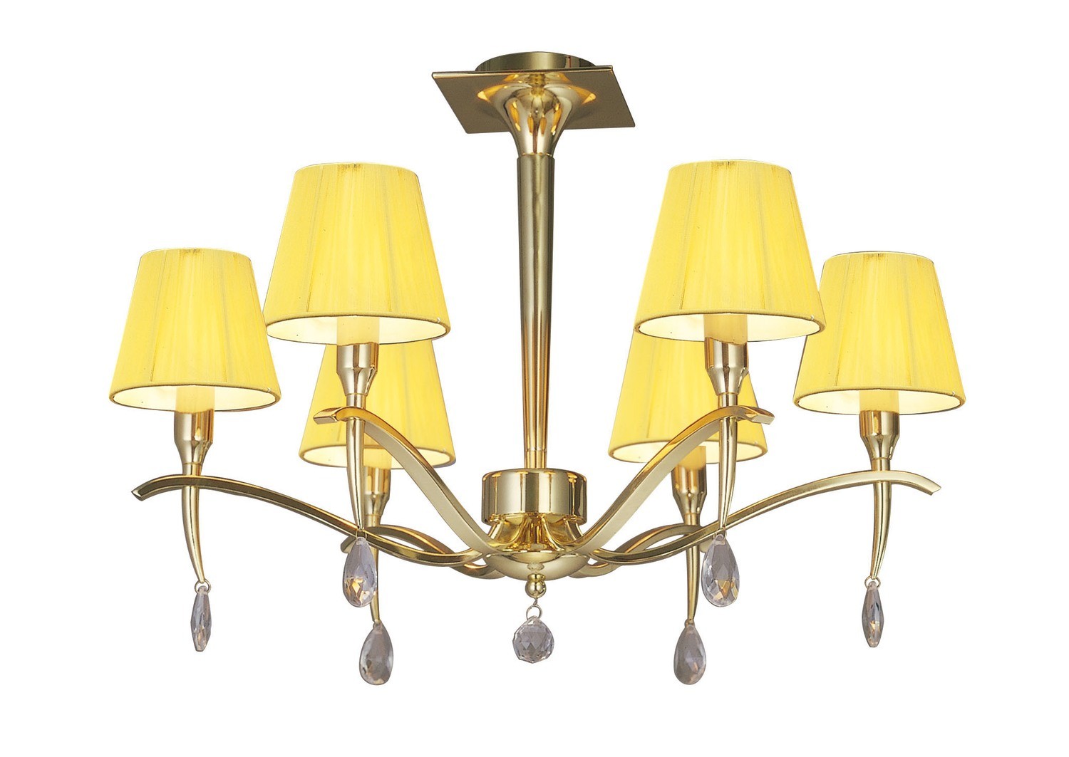 Siena Semi Ceiling Round 6 Light E14, Polished Brass With Amber Cream Shades And Clear Crystal