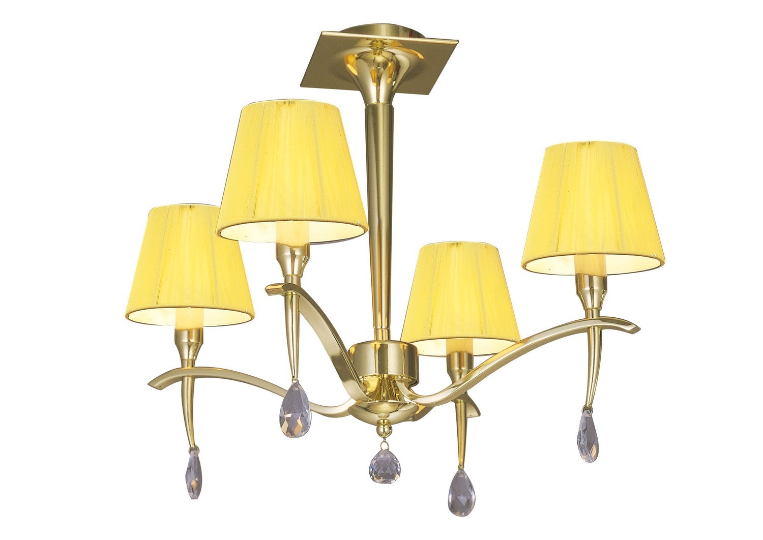 Siena Semi Ceiling Round 4 Light E14, Polished Brass With Amber Cream Shades And Clear Crystal